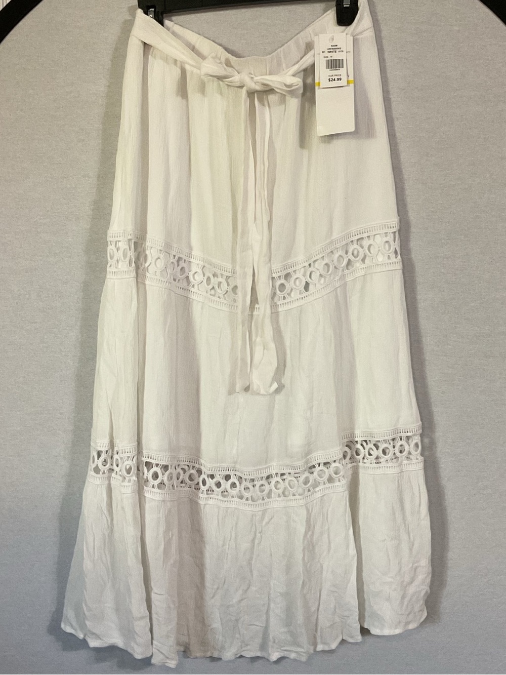 Women's White Crochet Trim Maxi Skirt size M